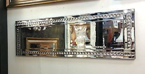 Frameless Bevelled Crystal Border Silver Mirror 120cm x 40cm