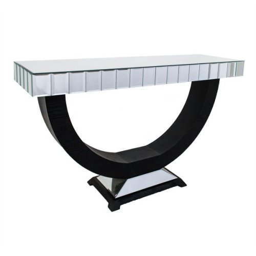 Oval frame Silver Mirrored bevelled Console Table