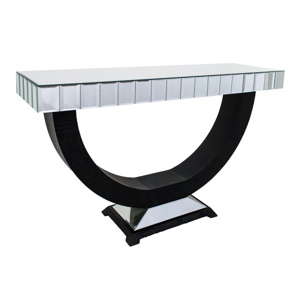 Oval frame Silver Mirrored bevelled Console Table