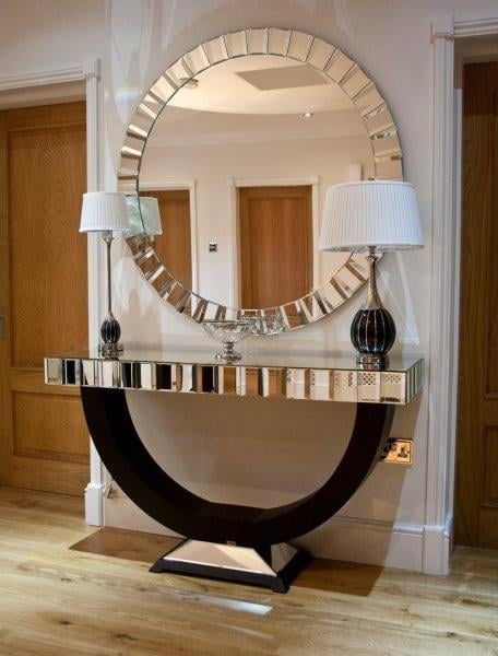 Oval frame Silver Mirrored bevelled Console Table with large Oval Mirror