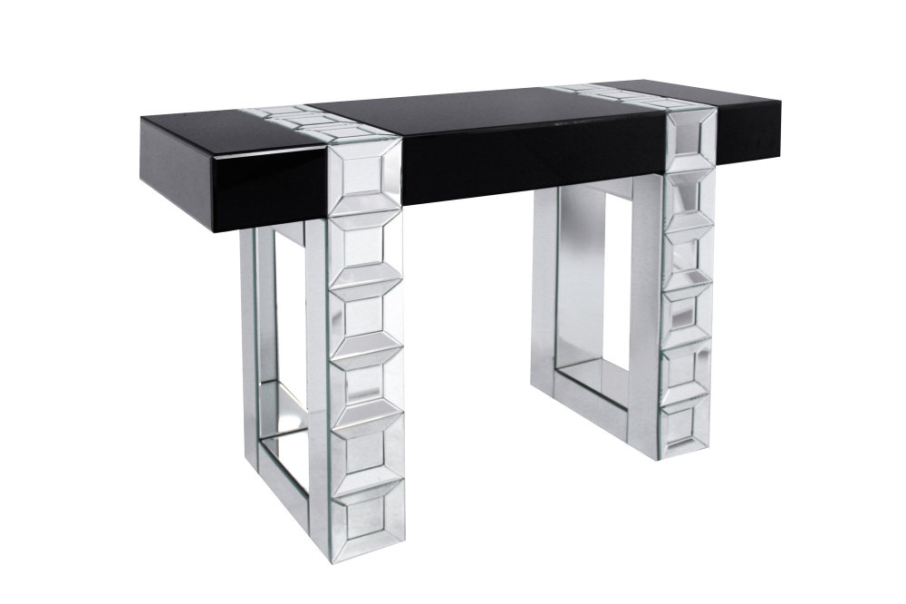 Milan Mirrored Console Table In Silver Bevelled Mirror Black