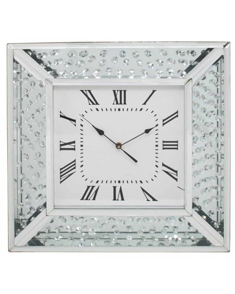 Floating Crystals Mirrored Square Clock 50cm x 50cm