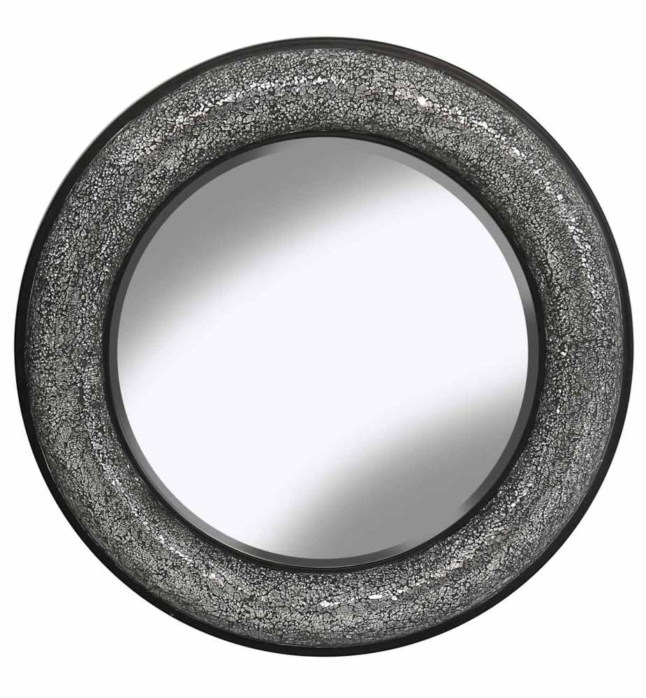 Round Crushed glass Mosaic Sparkle Bevelled Mirror in Silver / Black