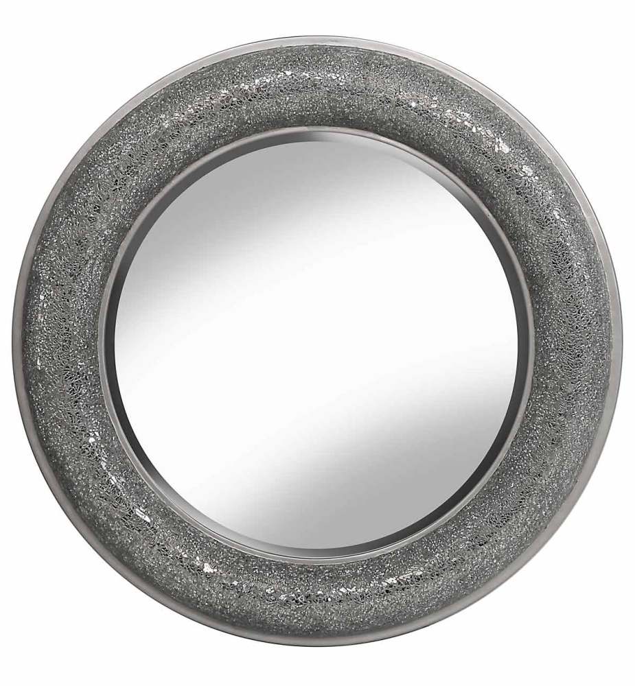 Round Crushed glass Mosaic Sparkle Bevelled Mirror in Silver