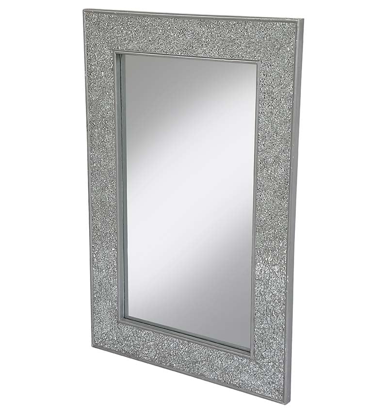 Flat Bar Crushed glass Mosaic Sparkle Bevelled Mirror in Silver - 3 sizes