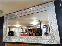 Rectangular Crushed glass Mosaic Sparkle Bevelled Double Band  Mirror in Silver