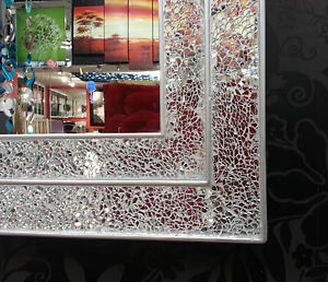 Rectangular Crushed glass Mosaic Sparkle Bevelled Double Band  Mirror in Silver