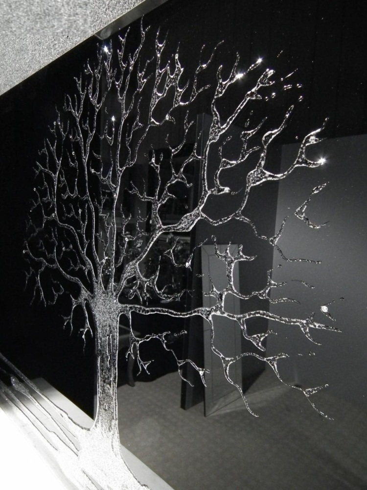 Glitter Tree in Silver on a Black Bevelled Mirror 4 sizes