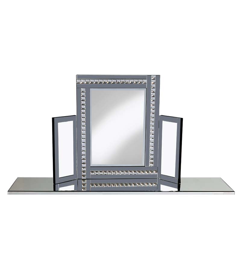Crystal Border Tri Fold Mirror in Smoked Grey 78cm x 54cm