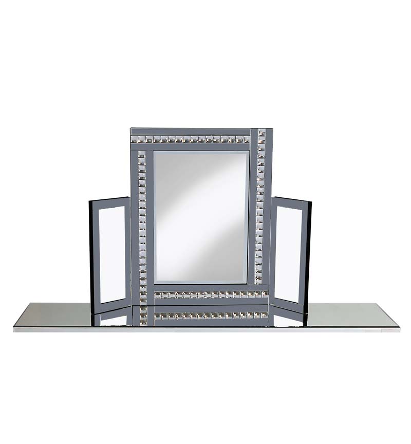 Crystal Border Tri Fold Mirror in Black 78cm x 54cm
