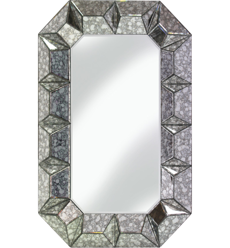 Multi Facet Silver Antiqued Bevelled Mirror 90cm x 60cm