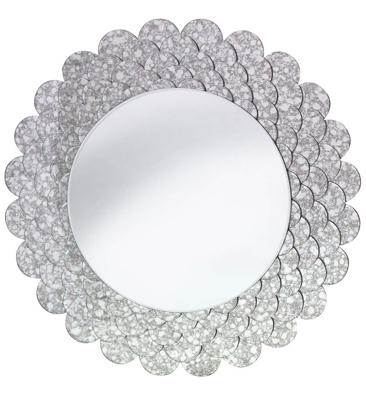Decorative Round Mirror In Antiqued Silver 84cm Dia