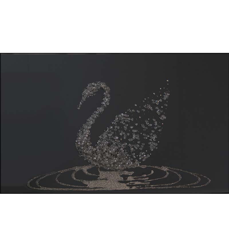 Liquid Glitter Cluster Swan in Silver on a Smoked Bevelled Mirror 2 sizes