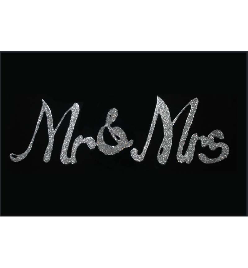 Liquid Glitter "Mr &Mrs" in Silver on a Black Bevelled Mirror 100cm x 60cm