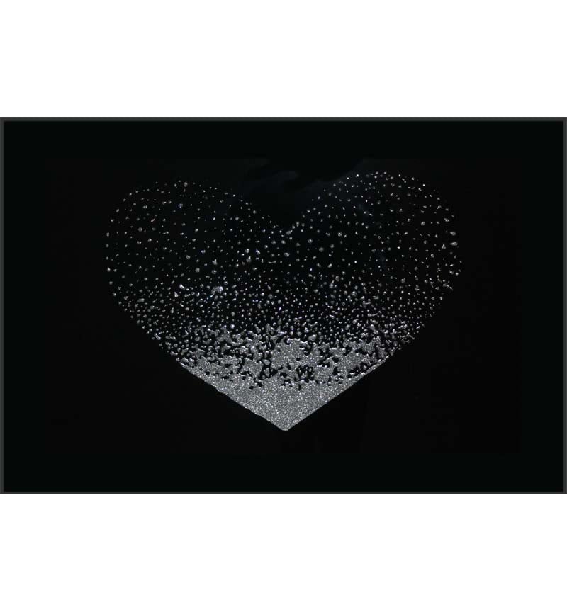 Liquid Glitter Cluster Heart in Silver on a Black Bevelled Mirror 100cm x 60cm