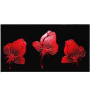 Liquid Glass Flowers in Red and Swarovski Crystals on a Black Mirror 120cm x 60cm