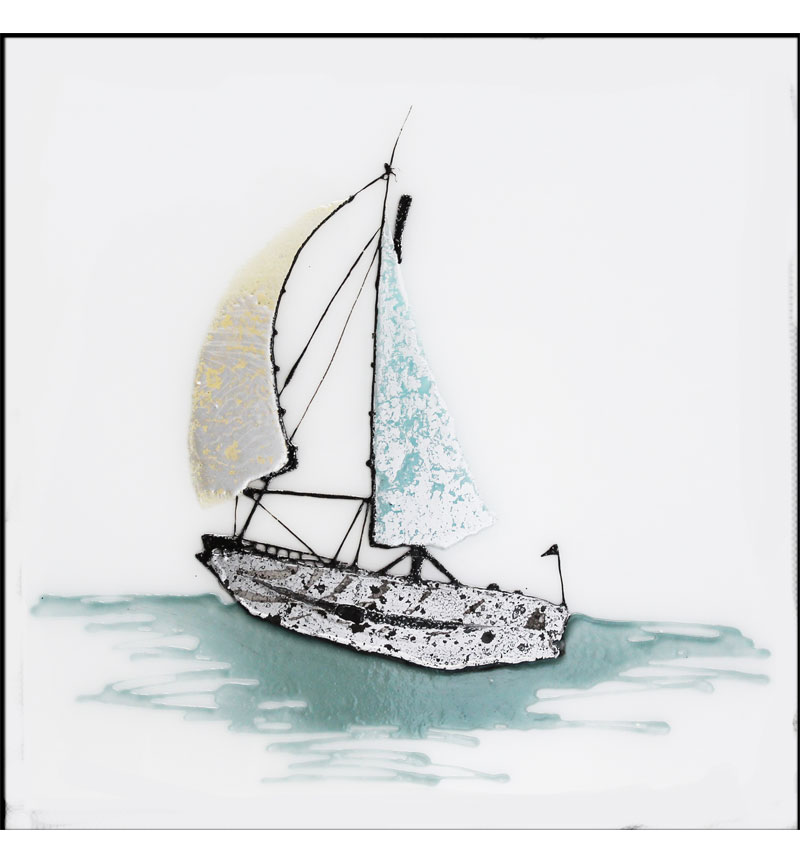 Abstract Sailing Boat Glass Design Crystal Sparkle White Wall Mirror 75cm x 75cm