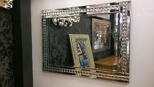 Frameless Bevelled Crystal Border Silver Mirror 120cm x 80cm