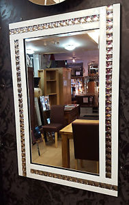 Frameless Bevelled Crystal Border White & Silver Mirror 80cm x 60cm