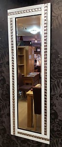 Frameless Bevelled Crystal Border White & Silver Mirror 120cm x 40cm