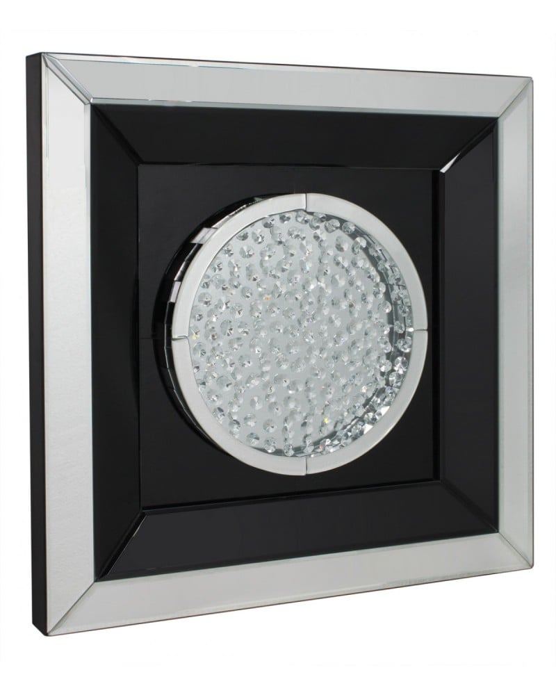 Floating Crystals Black & Silver Mirrored Art Round 60cm x 60cm