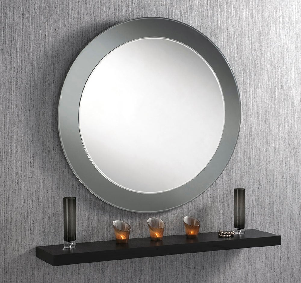 UK hand made - Smoked Grey & Silver Bevelled MIrror 40" dia Large