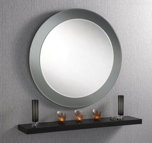Large Round Smoked Grey Silver Bevelled Mirror 40 Dia Handmade Uk Hand Made Smoked Grey Silver Bevelled Mirror 40 Dia Large