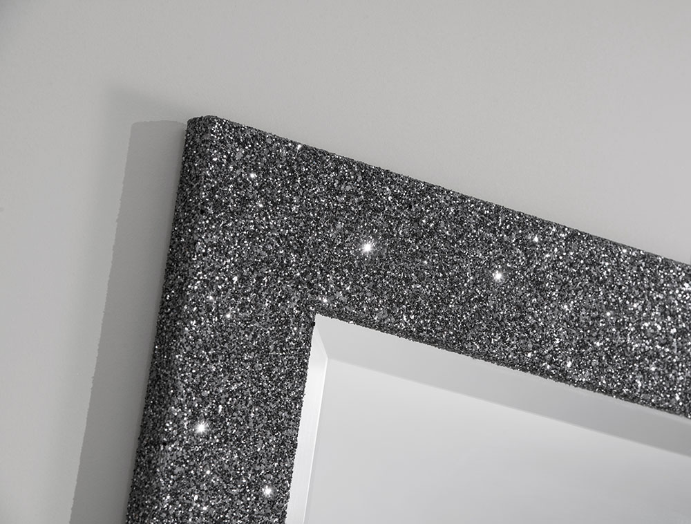 Sparkle Glitter Frame Bevelled Mirror in Grey - 4 sizes available