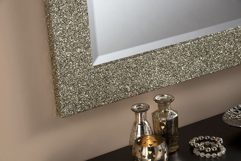 Sparkle Glitter Frame Bevelled Mirror in Gold - 3 sizes available