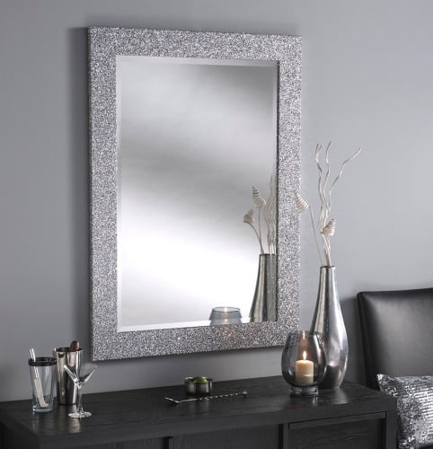 Sparkle Glitter Frame Bevelled Mirror in Silver
