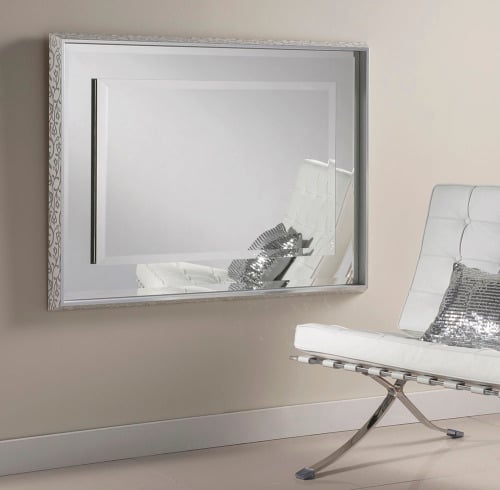 Glamour Chic Framed Wall Mirror With Beige Swirl Frame Trim Hand Glamour Chic Framed Wall Mirror With
