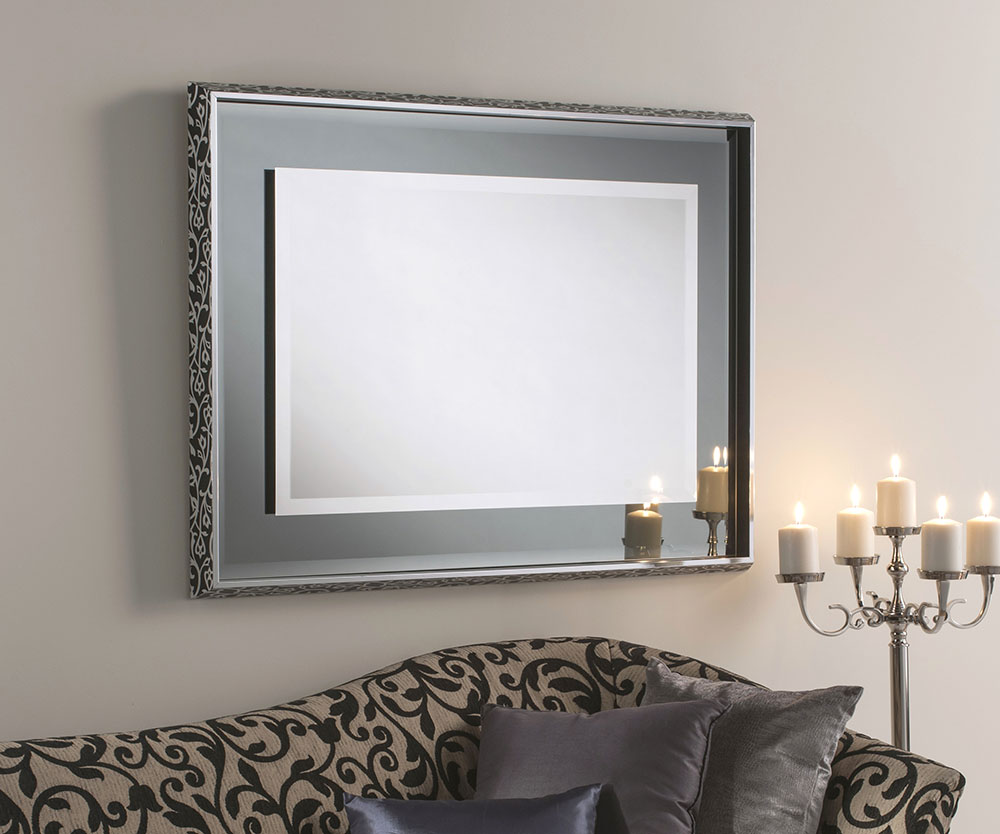 Glamour Chic Framed Bevelled Mirror Grey Swirl Frame - 2 sizes