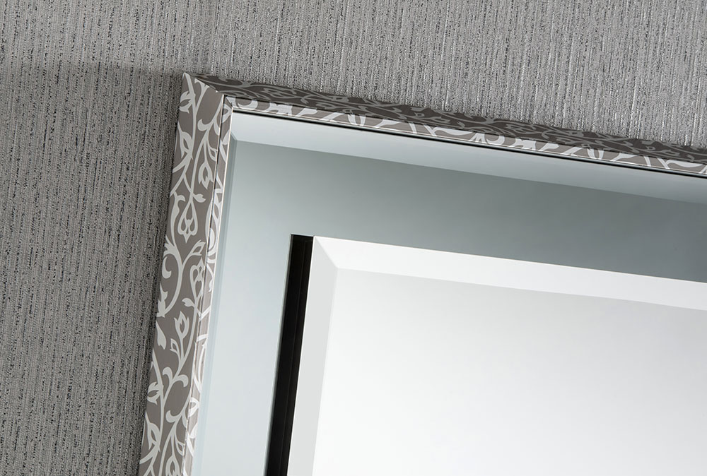 Glamour Chic Framed Bevelled Mirror Grey Swirl Frame - 2 sizes
