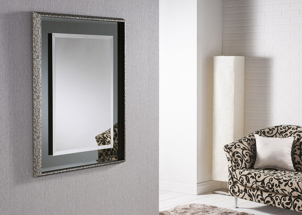 Glamour Chic Framed Bevelled Mirror Black / Grey  Swirl Frame - 2 sizes 