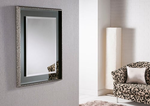 Glamour Chic Framed Bevelled Mirror Black / Grey Swirl Frame - 2 sizes