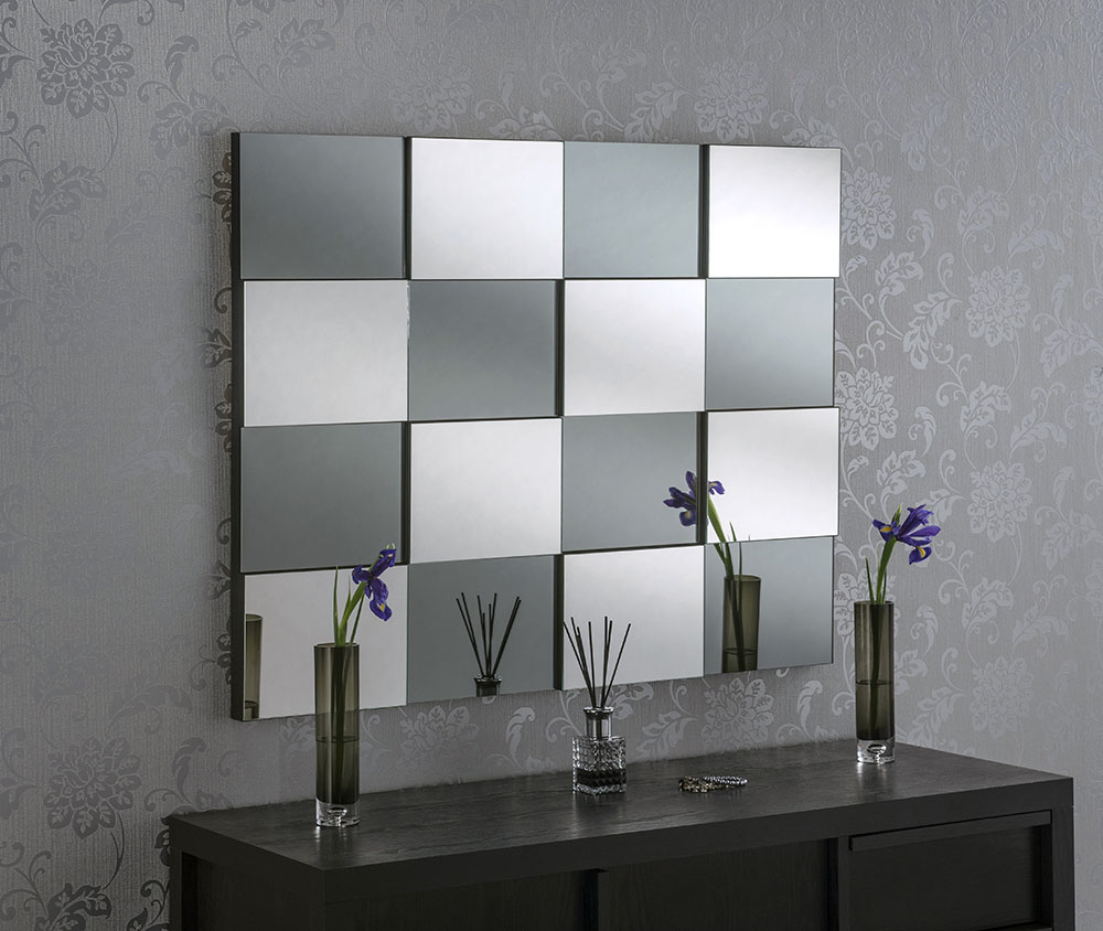 Multi Faceted Blocks Smoked Grey & Silver Bevelled MIrror 40