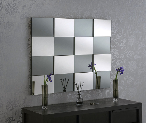 Multi Facet Blocks Silver Bevelled Mirror 40 X 32 Handmade In Multi Facet Blocks Silver Bevelled