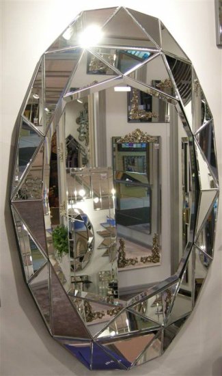 Multi Facet Prism Oval Silver Bevelled Mirror 120cm X 75cm Multi Facet Prism Oval Silver Bevelled