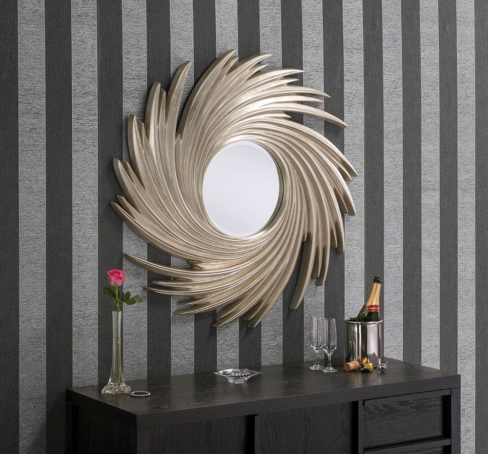 Swirl Round Champagne Silver Framed Mirror 38