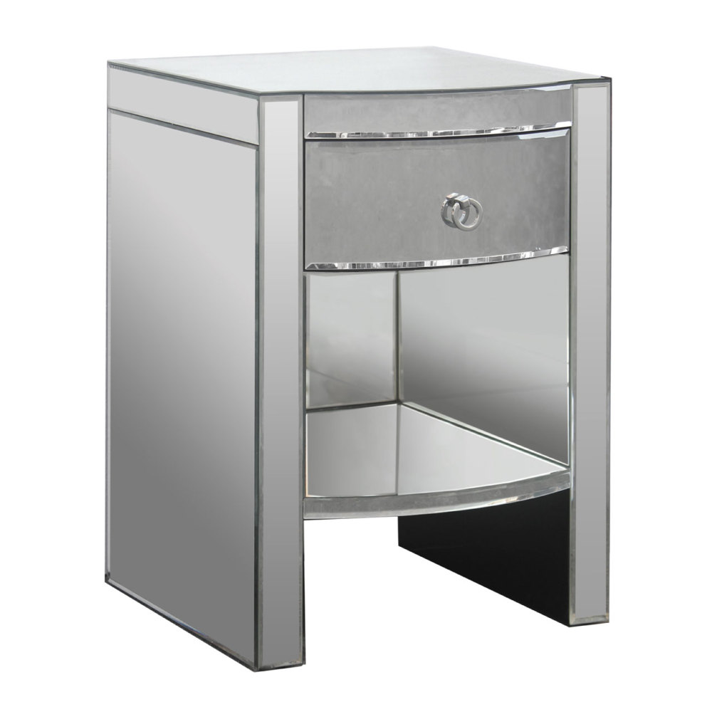 Mirrored Curved 1 draw Bedside Table