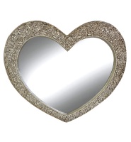 Heart Shaped Mirror with Rose Frame in Champagne Silver 94cm x 109cm 