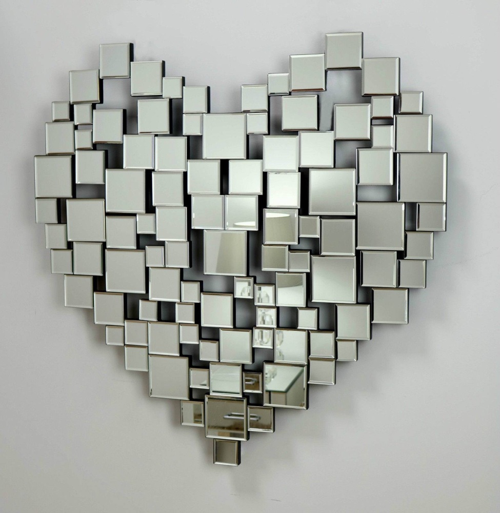 Heart Shaped Mirror with Rose Frame in Champagne Silver