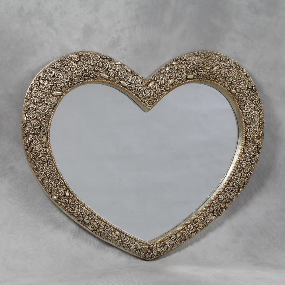 Heart Shaped Mirror with Rose Frame in Champagne 92cm x 110cm