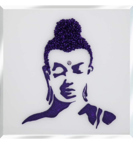 Liquid Glitter Cluster Buddha in Royal Purple on a Silver Bevelled Mirror 7