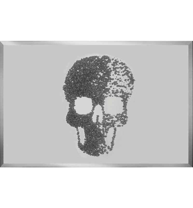 Liquid Glitter Cluster Skull Silver on a Smoked Bevelled Mirror 75cm x 75cm