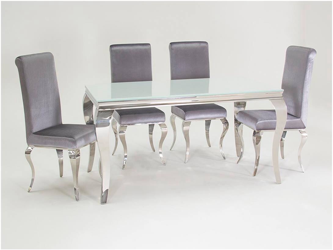 Louis 2 metre Dining Table & 6 Silver Grey uph Chairs
