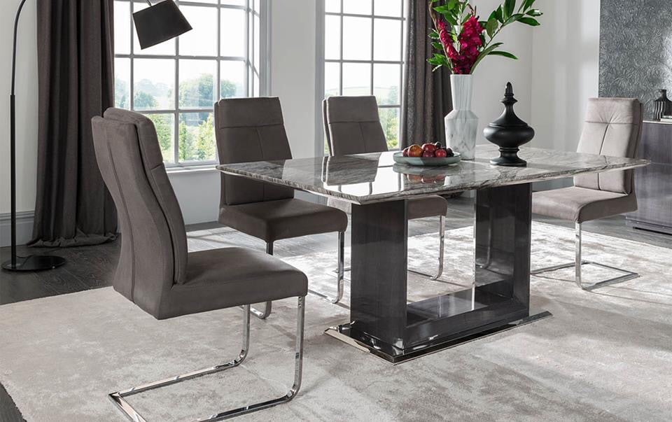Donatella Grey Marble Dining Table 1600mm + 6 Chairs
