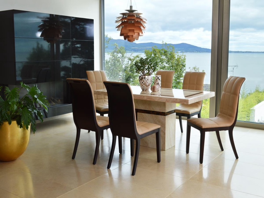 Marble Dining Table And 6 Leather Chairs, Marble Dining Table And 6 Leather Chairs