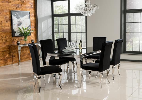 Louis 2 metre Dining Table + 6 Louis Chairs in Black or Silver 