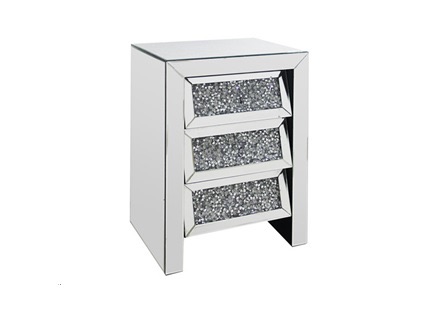 Sparkly Mirrored Crushed Crystal 3 Drawer Bedside Cabinet Table UK 